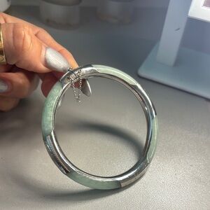 Jade 925 Elegant Silver and Green Bangle Bracelet